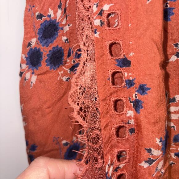 Intimately Free People Orange Floral Mini Dress Lace Wrap Eyelet Medium New - Picture 3 of 13